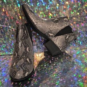 Esprit Black and Gray Snake Print Ankle Boots